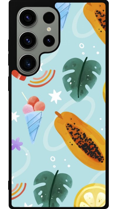 Samsung Galaxy S23 Ultra Case Hülle - Silikon schwarz Summer 2025 Pattern papaya