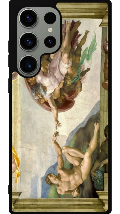 Samsung Galaxy S23 Ultra Case Hülle - Silikon schwarz Kunstbild - Die Erschaffung Adams - Michelangelo