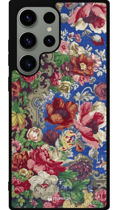 Samsung Galaxy S23 Ultra Case Hülle - Silikon schwarz Vintage Art Flowers