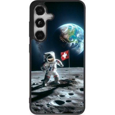 Samsung Galaxy S24 Case Hülle - Silikon schwarz Astro Schweiz auf dem Mond