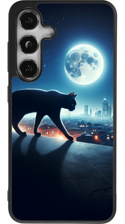 Samsung Galaxy S24 Case Hülle - Silikon schwarz Schwarze Katze unter dem Vollmond Samsung Galaxy S24 Case Hülle - Silikon schwarz Schwarze Katze unter dem Vollmond