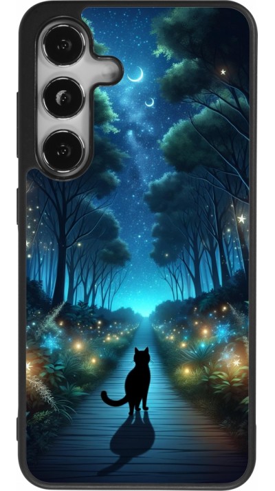 Samsung Galaxy S24 Case Hülle - Silikon schwarz Schwarze Katze Spaziergang Samsung Galaxy S24 Case Hülle - Silikon schwarz Schwarze Katze Spaziergang