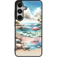 Samsung Galaxy S24 Case Hülle - Silikon schwarz Flamingo Aquarell