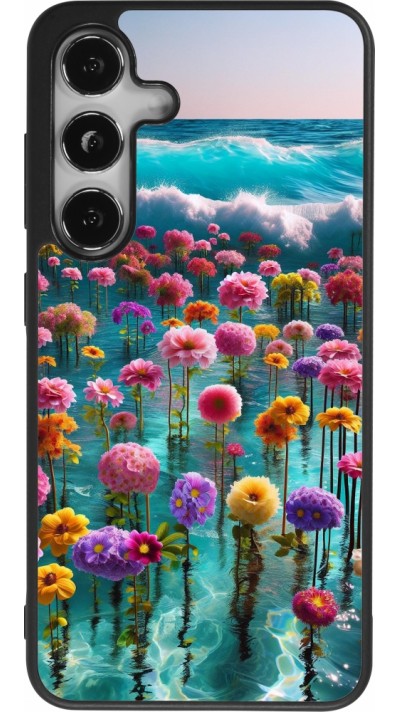 Samsung Galaxy S24 Case Hülle - Silikon schwarz Blumenmeer Wellen