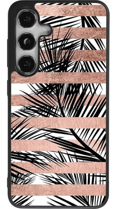 Samsung Galaxy S24 Case Hülle - Silikon schwarz Palm trees gold stripes Samsung Galaxy S24 Case Hülle - Silikon schwarz Palm trees gold stripes