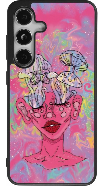 Samsung Galaxy S24 Case Hülle - Silikon schwarz Psychedelic pink mushroom