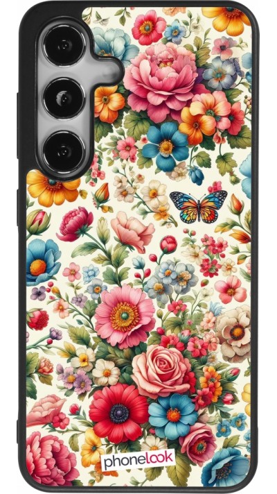 Coque Samsung Galaxy S24 - Silicone rigide noir Spring 25 printemps fleuri