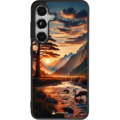 Samsung Galaxy S24 Case Hülle - Silikon schwarz Tal Sonnenuntergang Hirsch Baum