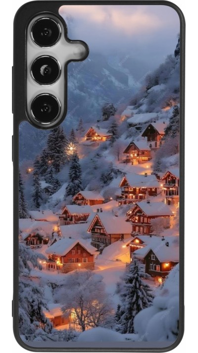 Coque Samsung Galaxy S24 - Silicone rigide noir Winter 25 Winter snowy village