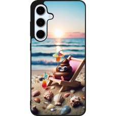 Coque Samsung Galaxy S24 FE - Silicone rigide noir Emoji caca sur chaise longue