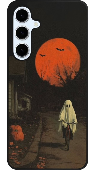 Samsung Galaxy S24 FE Case Hülle - Silikon schwarz Halloween 2025 Ghost on a bicycle