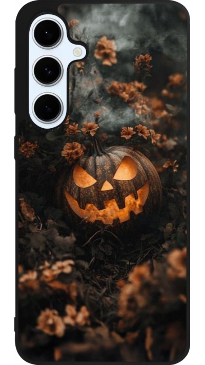Samsung Galaxy S24 FE Case Hülle - Silikon schwarz Halloween 2025 Pumpkin with flowers
