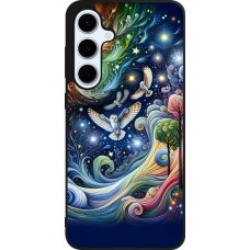 Coque Samsung Galaxy S24 FE - Silicone rigide noir hibou volant floral