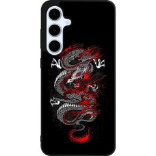 Coque Samsung Galaxy S24 FE - Silicone rigide noir Japanese style Dragon Tattoo Red Black