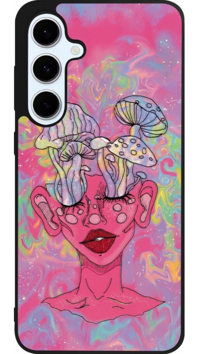 Coque Samsung Galaxy S24 FE - Silicone rigide noir Psychedelic pink mushroom