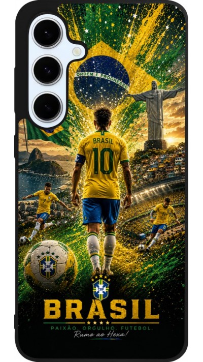 Coque Samsung Galaxy S24 FE - Silicone rigide noir Football Brésil splash 2026
