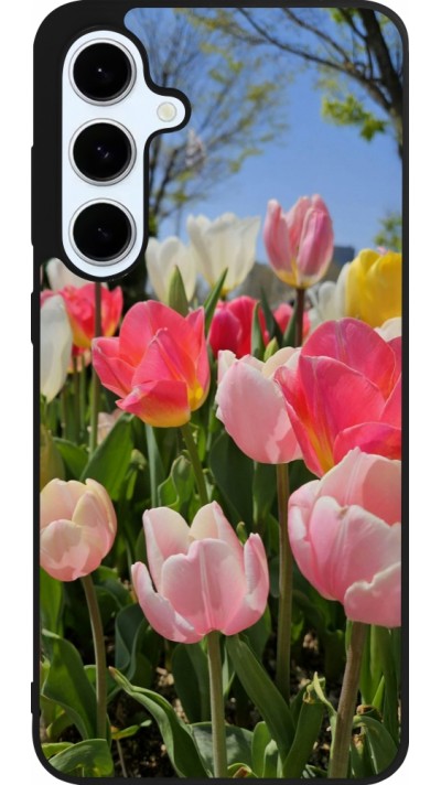 Coque Samsung Galaxy S24 FE - Silicone rigide noir Tulips Spring 2026