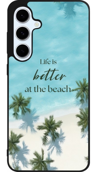 Coque Samsung Galaxy S24 FE - Silicone rigide noir Summer 2025 Life is better at the beach