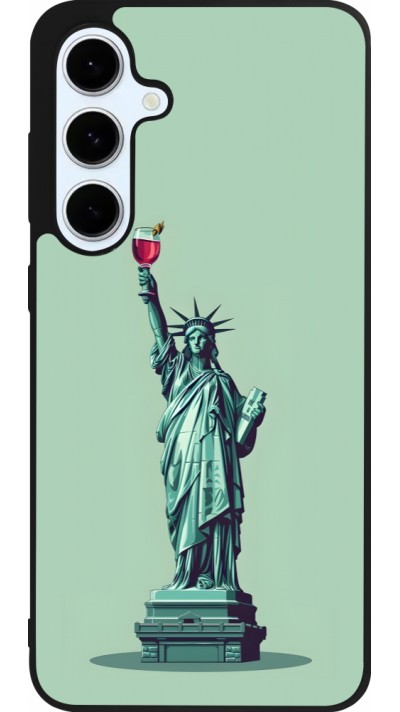 Samsung Galaxy S24 FE Case Hülle - Silikon schwarz Freiheitsstatue mit einem Glas Wein