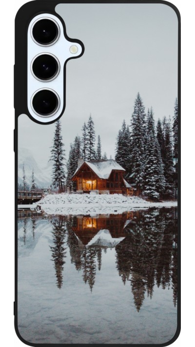 Samsung Galaxy S24 FE Case Hülle - Silikon schwarz Winter 25 Winter house forest afternoon