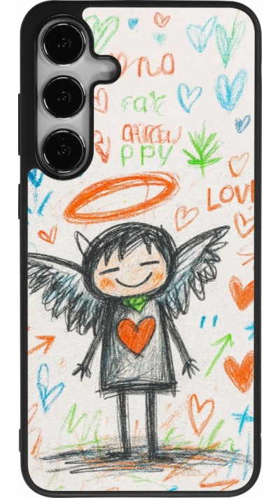 Coque Samsung Galaxy S24+ - Silicone rigide noir Little Angel Sketch Love