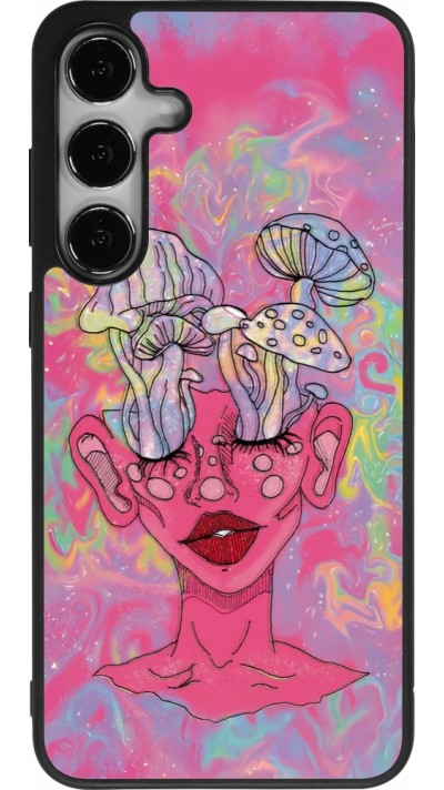 Coque Samsung Galaxy S24+ - Silicone rigide noir Psychedelic pink mushroom