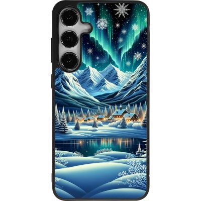 Samsung Galaxy S24+ Case Hülle - Silikon schwarz Verschneites Bergdorf am See in der Nacht