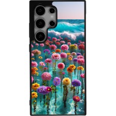 Coque Samsung Galaxy S24 Ultra - Silicone rigide noir Flower sea waves