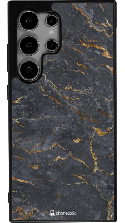 Coque Samsung Galaxy S24 Ultra - Silicone rigide noir Grey Gold Marble