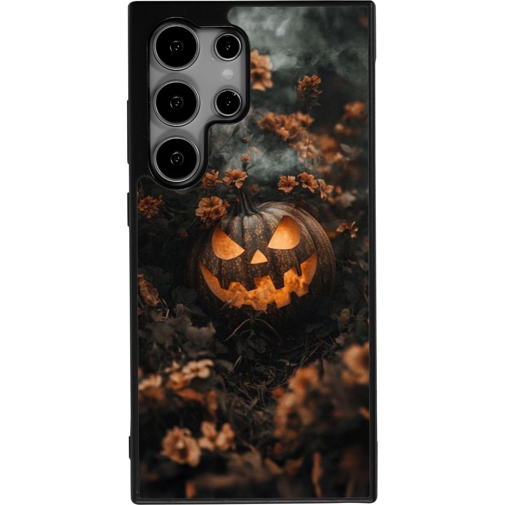 Samsung Galaxy S24 Ultra Case Hülle - Silikon schwarz Halloween 2025 Pumpkin with flowers