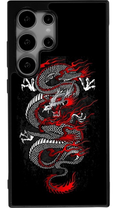 Coque Samsung Galaxy S24 Ultra - Silicone rigide noir Japanese style Dragon Tattoo Red Black