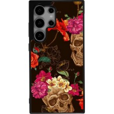 Coque Samsung Galaxy S24 Ultra - Silicone rigide noir Skulls and flowers