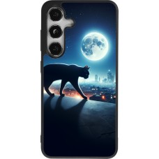 Samsung Galaxy S25 Case Hülle - Silikon schwarz Schwarze Katze unter dem Vollmond