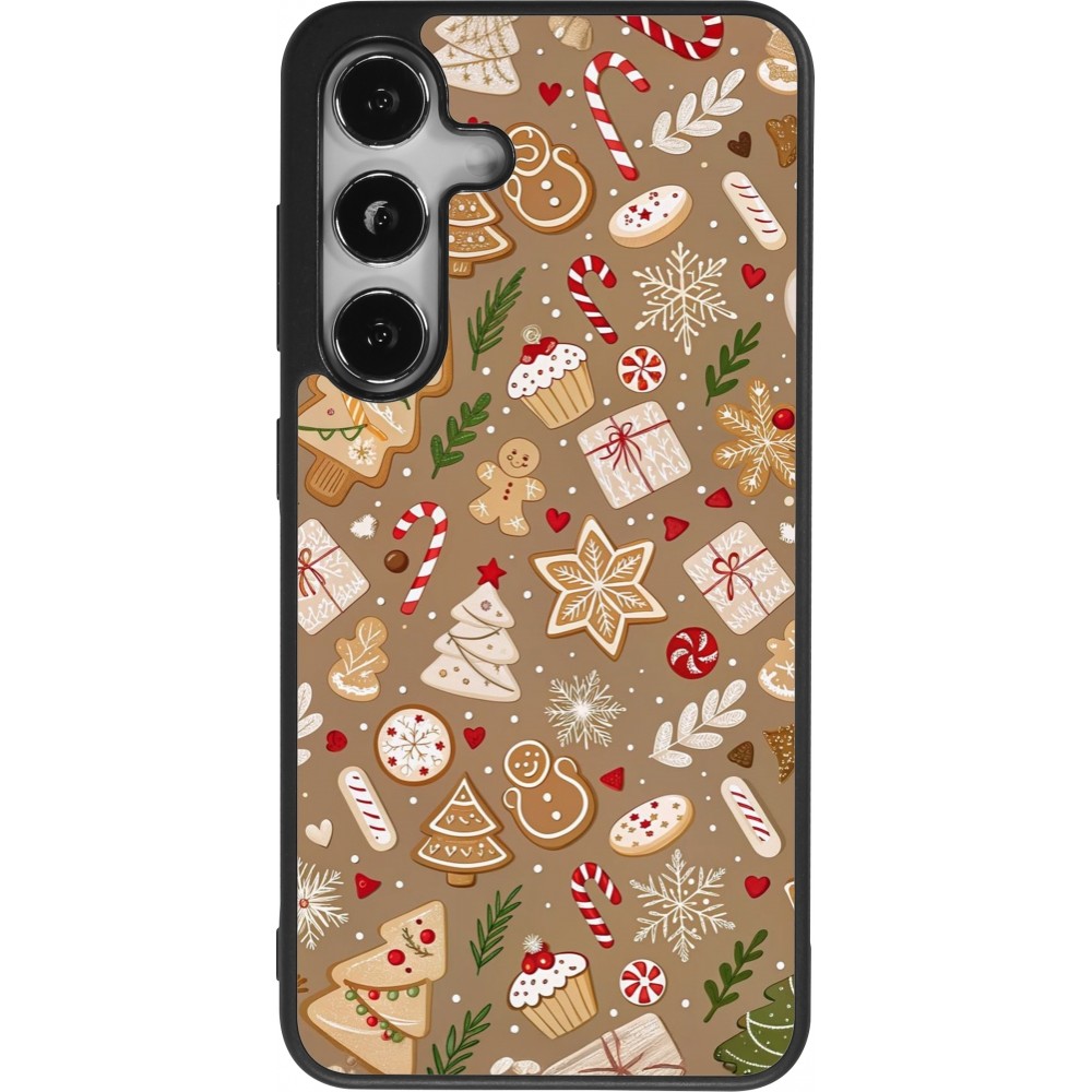 Samsung Galaxy S25 Case Hülle - Silikon schwarz Christmas 25 Pattern Ginger Cookie