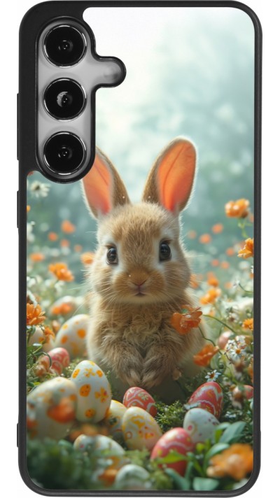 Samsung Galaxy S25 Case Hülle - Silikon schwarz Easter 2026 Rabbit in the garden