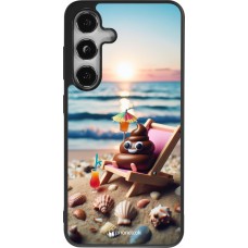 Samsung Galaxy S25 Case Hülle - Silikon schwarz Kackhaufen Emoji auf Liegestuhl