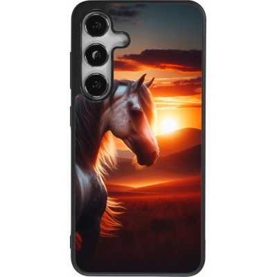 Samsung Galaxy S25 Case Hülle - Silikon schwarz Majestätischer Sonnenuntergang Pferd