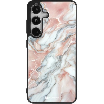 Samsung Galaxy S25 Case Hülle - Silikon schwarz Rosa Leuchtender Marmor