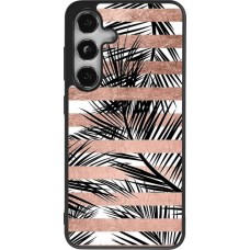 Samsung Galaxy S25 Case Hülle - Silikon schwarz Palm trees gold stripes