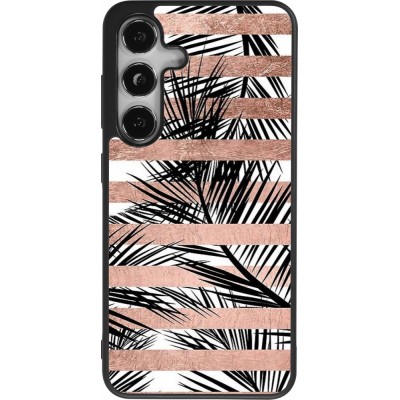 Samsung Galaxy S25 Case Hülle - Silikon schwarz Palm trees gold stripes