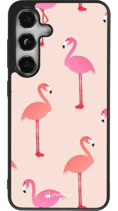Samsung Galaxy S25 Case Hülle - Silikon schwarz Pink Flamingos Pattern