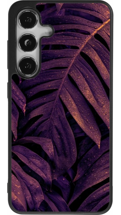 Samsung Galaxy S25 Case Hülle - Silikon schwarz Purple Light Leaves