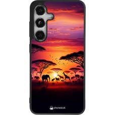 Samsung Galaxy S25 Case Hülle - Silikon schwarz Safari Sonnenuntergang Wildtiere