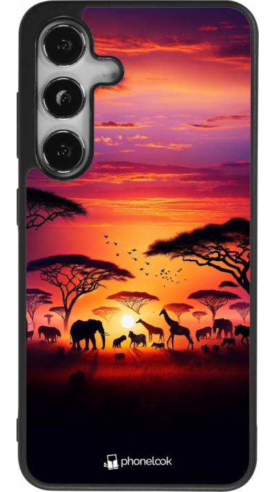 Samsung Galaxy S25 Case Hülle - Silikon schwarz Safari Sonnenuntergang Wildtiere