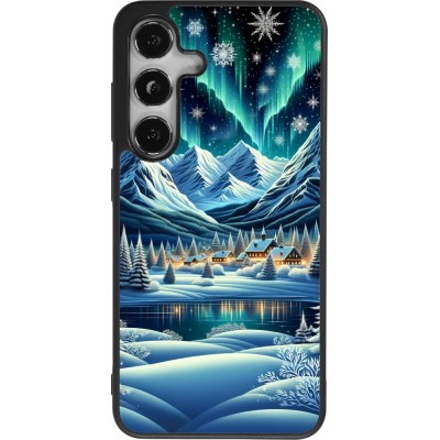 Samsung Galaxy S25 Case Hülle - Silikon schwarz Verschneites Bergdorf am See in der Nacht