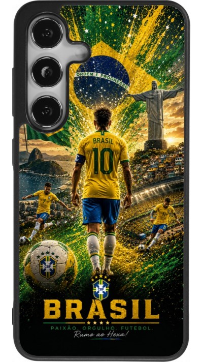 Coque Samsung Galaxy S25 - Silicone rigide noir Football Brésil splash 2026