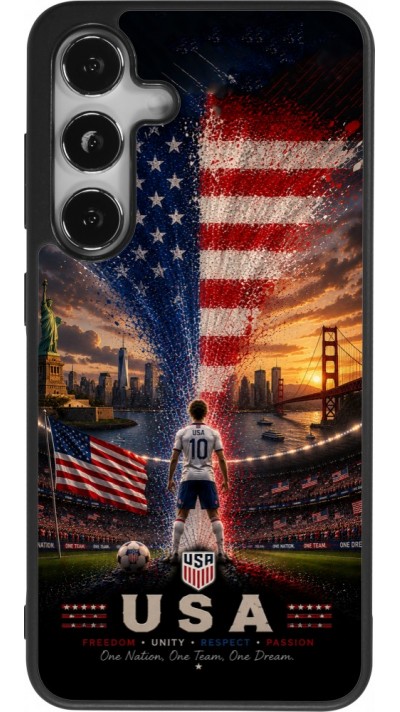 Coque Samsung Galaxy S25 - Silicone rigide noir Football États-Unis splash 2026