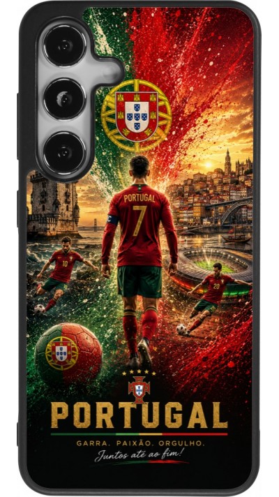 Coque Samsung Galaxy S25 - Silicone rigide noir Football Portugal splash 2026