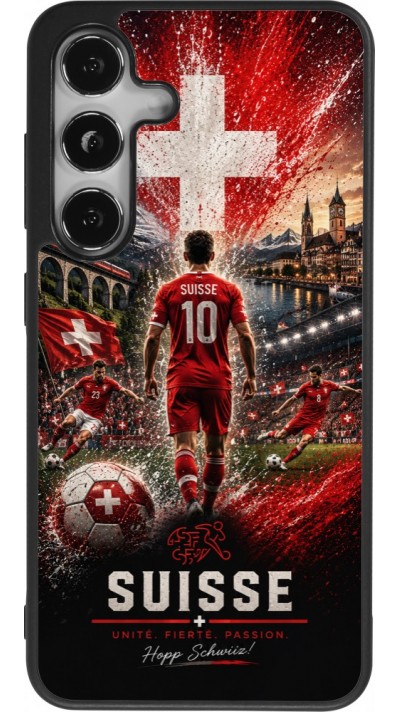 Coque Samsung Galaxy S25 - Silicone rigide noir Football Suisse splash 2026
