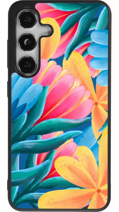Samsung Galaxy S25 Case Hülle - Silikon schwarz Spring 23 colorful flowers